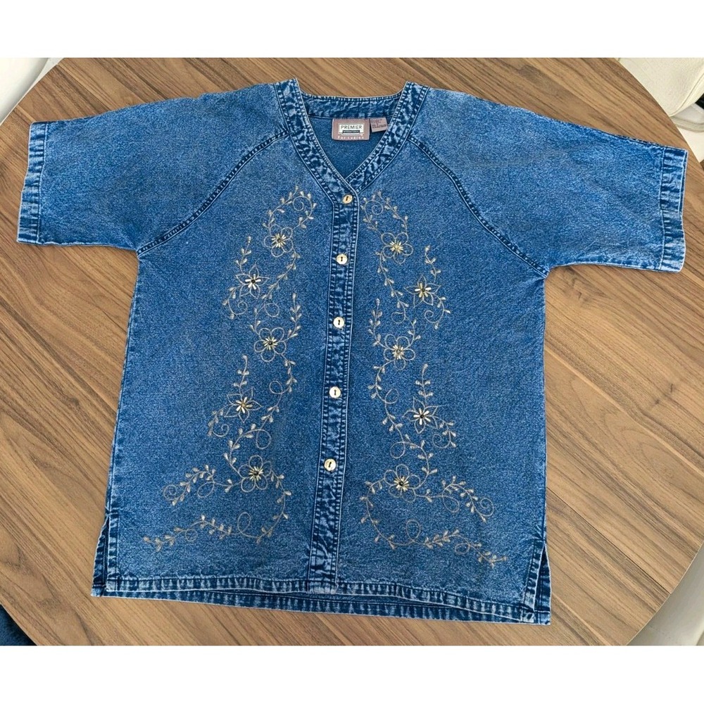 Vintage Premier International Women's S Embroidered Floral Y2K Cottagecore denim